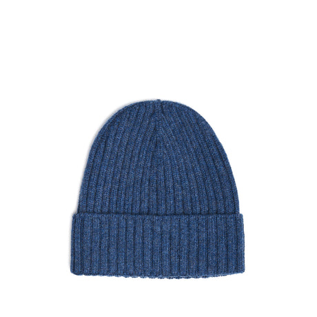 BLUE CASHMERE RIBBED BEANIE