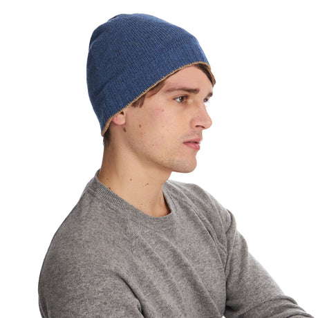 BLUE AND BEIGE BICOLOR BEANIE