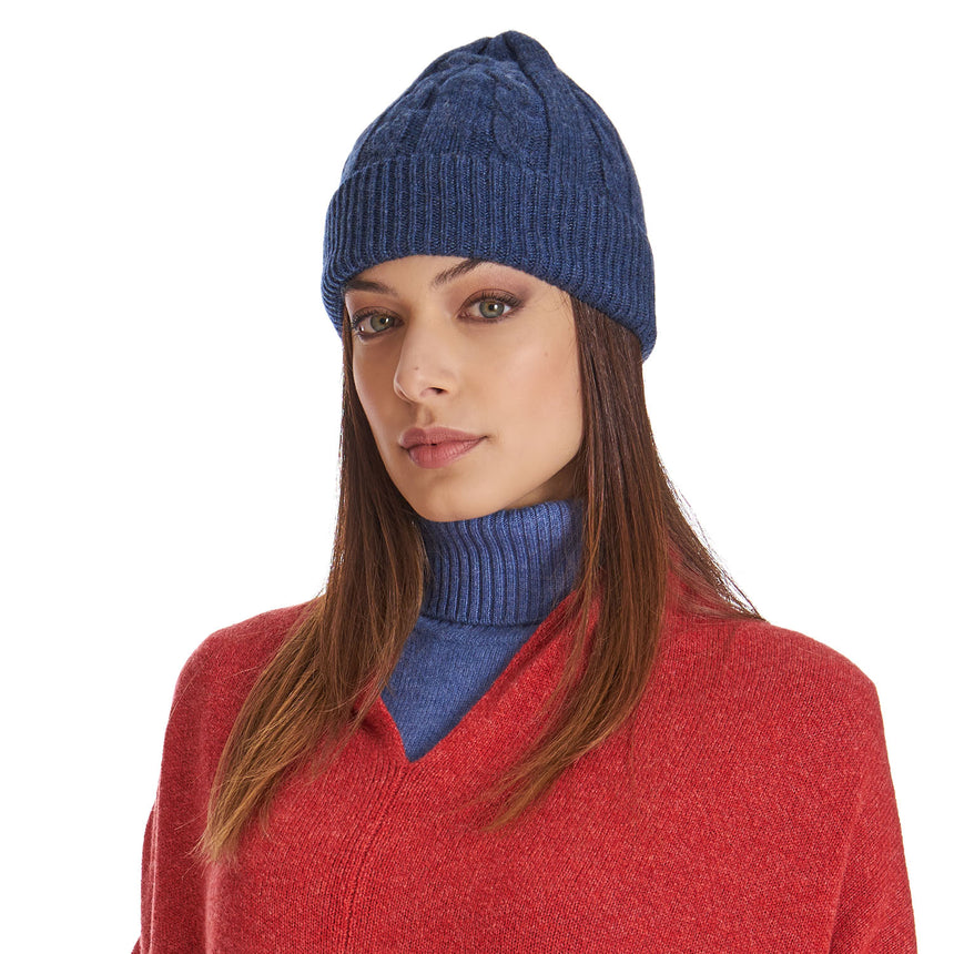 BLUE BRAIDED BEANIE