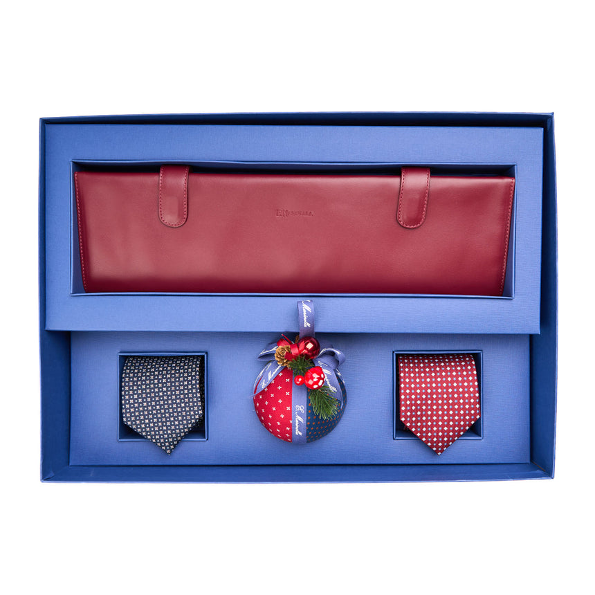 BOX DI NATALE CON PORTACRAVATTE BORDEAUX, 2 CRAVATTE SARTORIALI