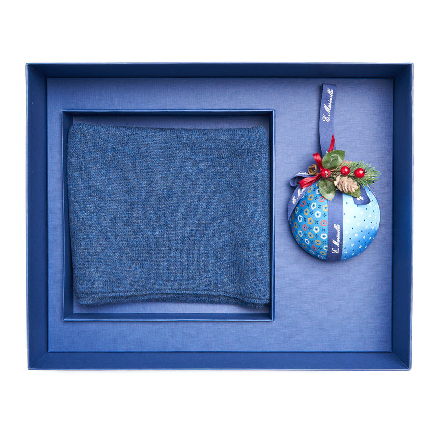 BOX DI NATALE CON SCALDACOLLO BLU IN CASHMERE