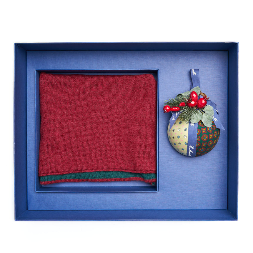 BOX DI NATALE CON SCALDACOLLO BORDEAUX IN CASHMERE