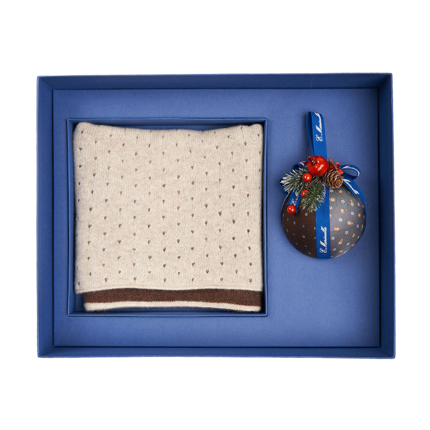 BOX DI NATALE CON SCALDACOLLO BEIGE E MARRONE A POIS