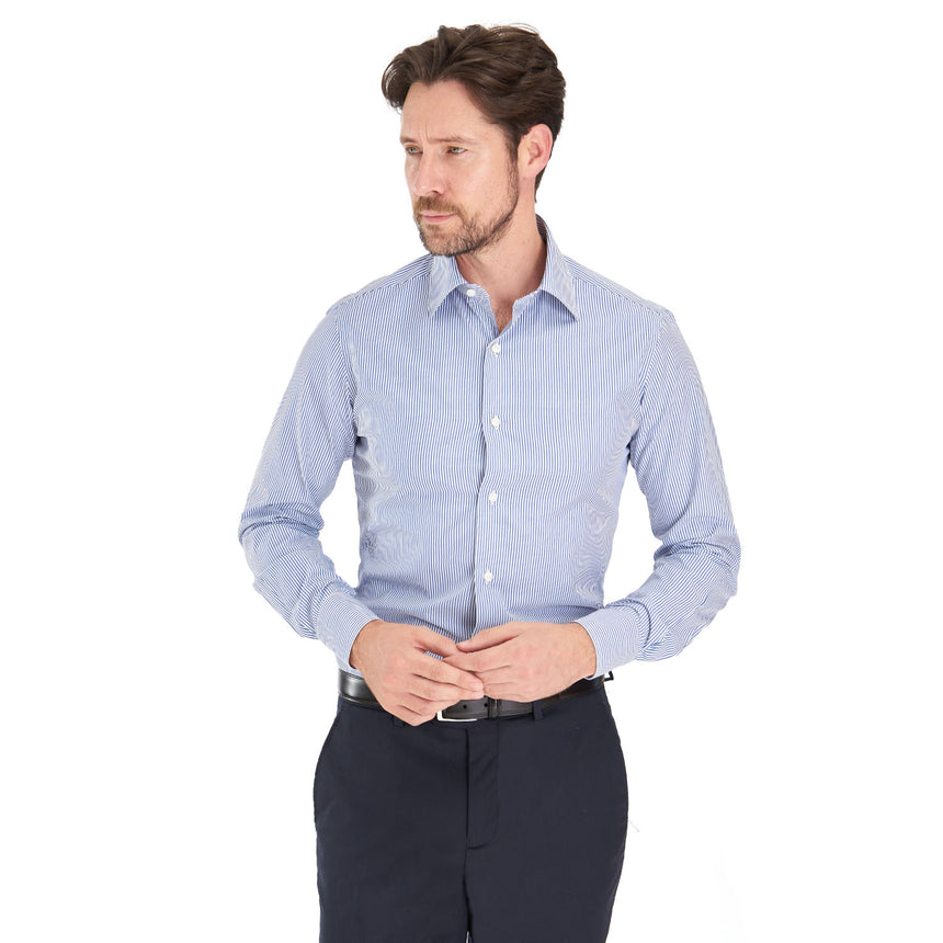 CAMICIA CLASSICA A RIGHE BIANCO E BLU SLIM