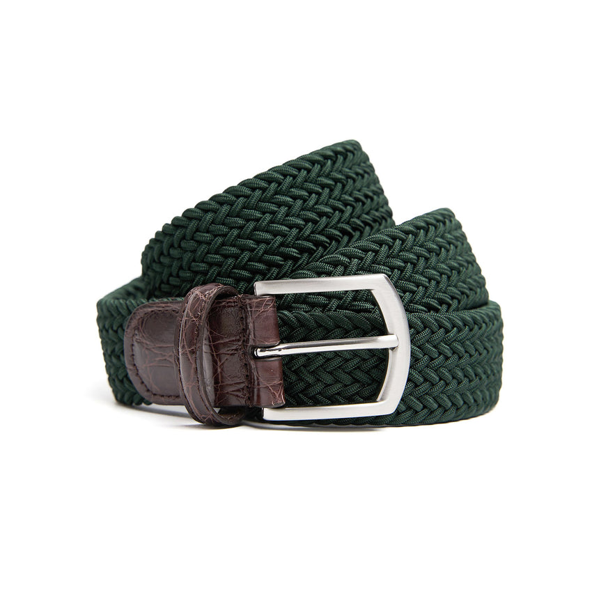 DARK GREEN WOVEN STRETCH BELT