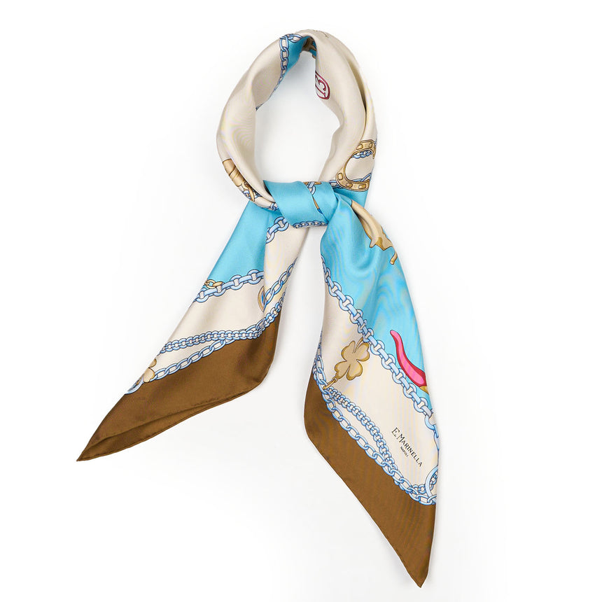 LIGHT BLUE AND DARK BROWN SILK SCARF 90