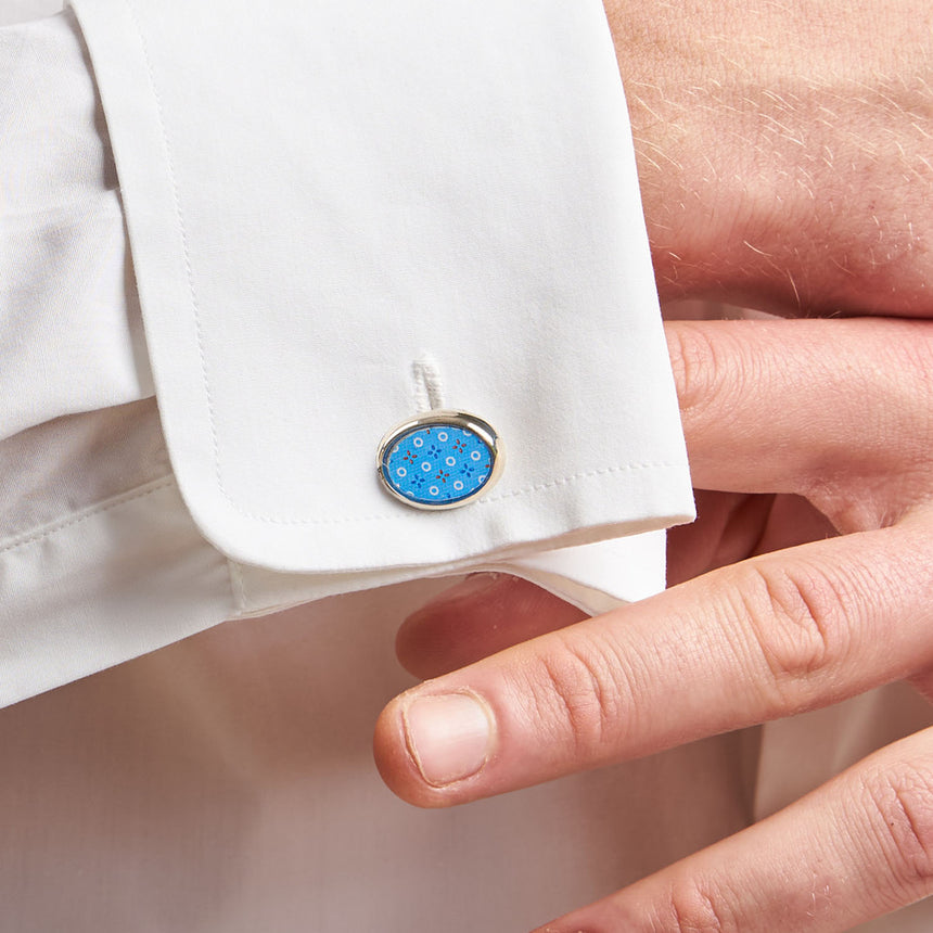 LIGHT BLUE SILVER CUFFLINKS