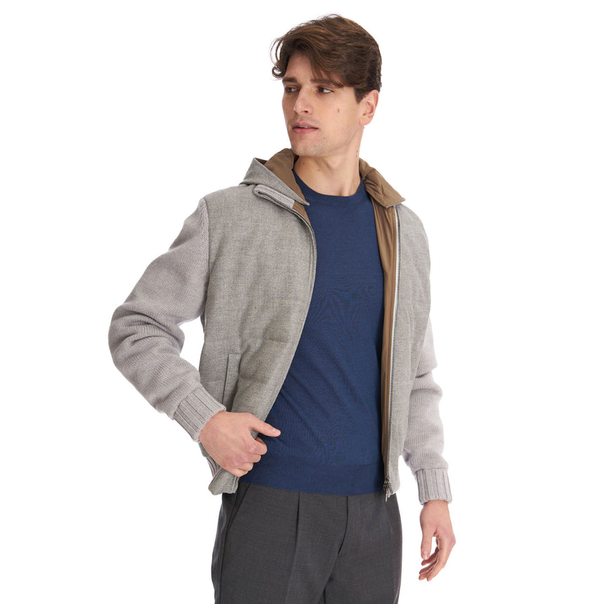 GRAY TRICOT KNITTED BOMBER JACKET