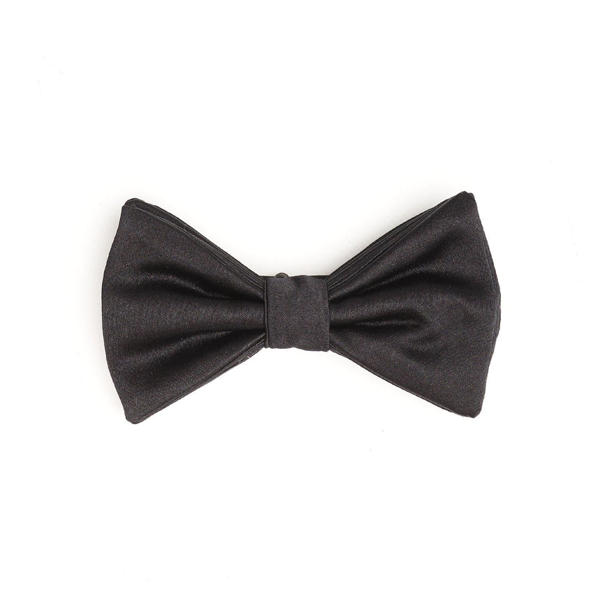 BLACK PRE-KNOTTED SILK SATIN BOWTIE