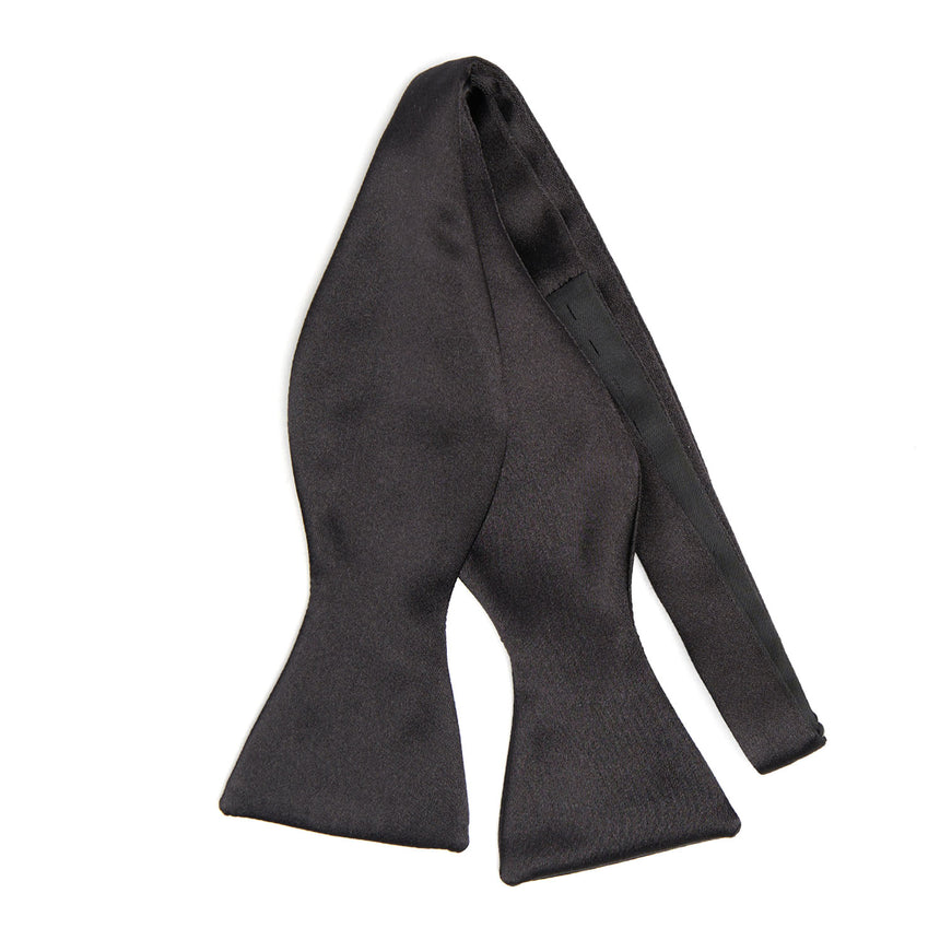 BLACK SILK SATIN BOWTIE TO SELF-TIE