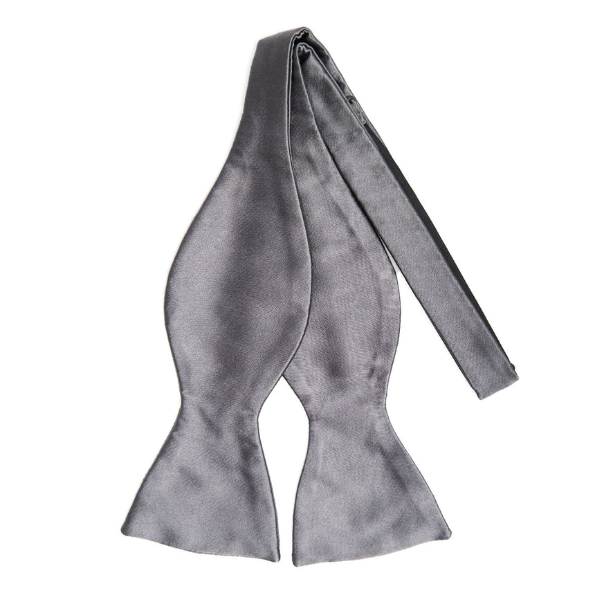 DARK GREY SILK SATIN BOWTIE TO SELF-TIE