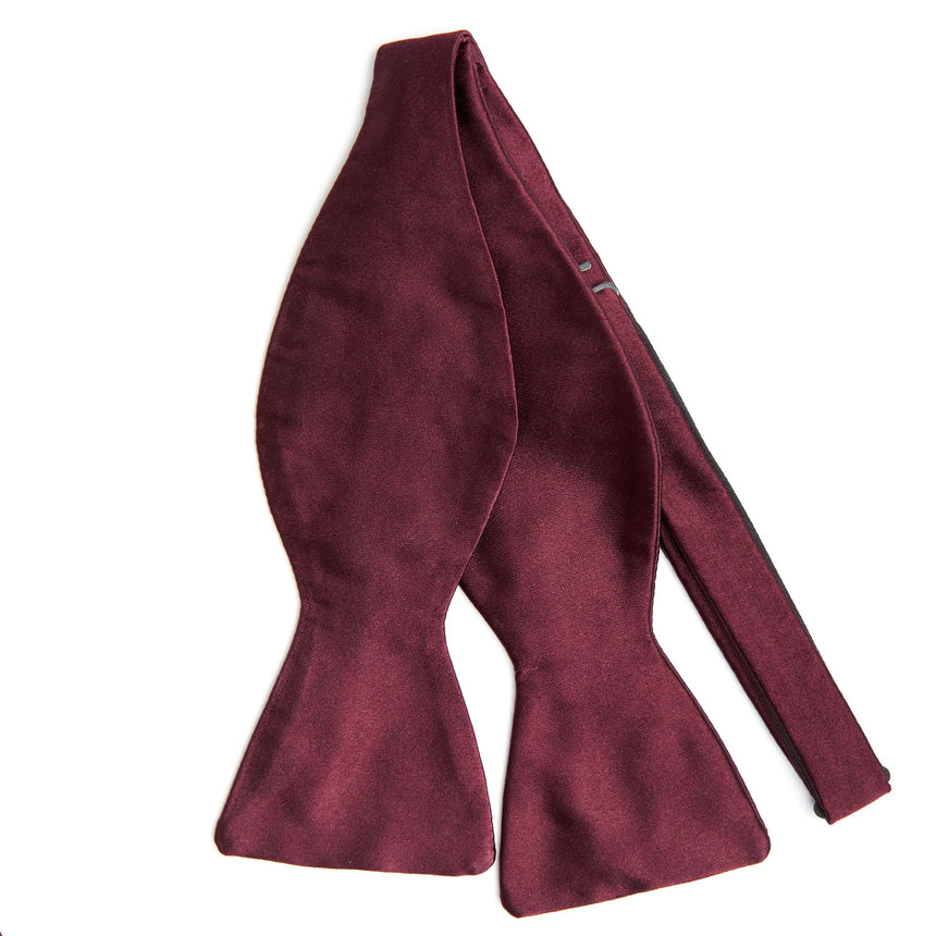 BURGUNDY SILK SATIN BOWTIE TO SELF-TIE