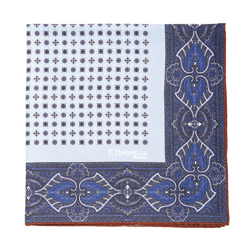 LIGHT BLUE HAND-PRINTED SILK POCKET SQUARE