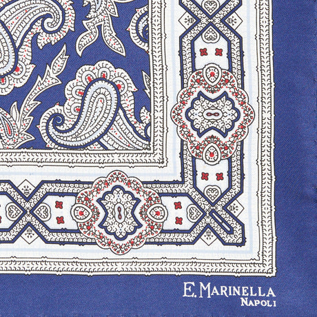 BLUE HAND-PRINTED SILK POCKET SQUARE