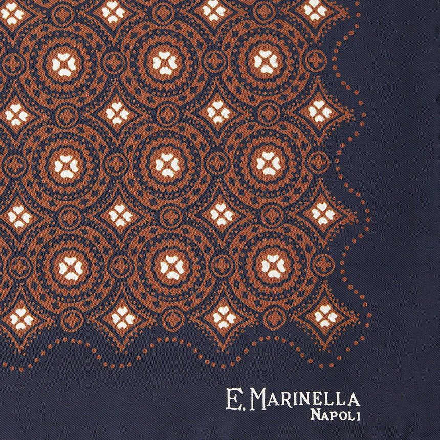 DARK BLUE HAND-PRINTED SILK POCKET SQUARE