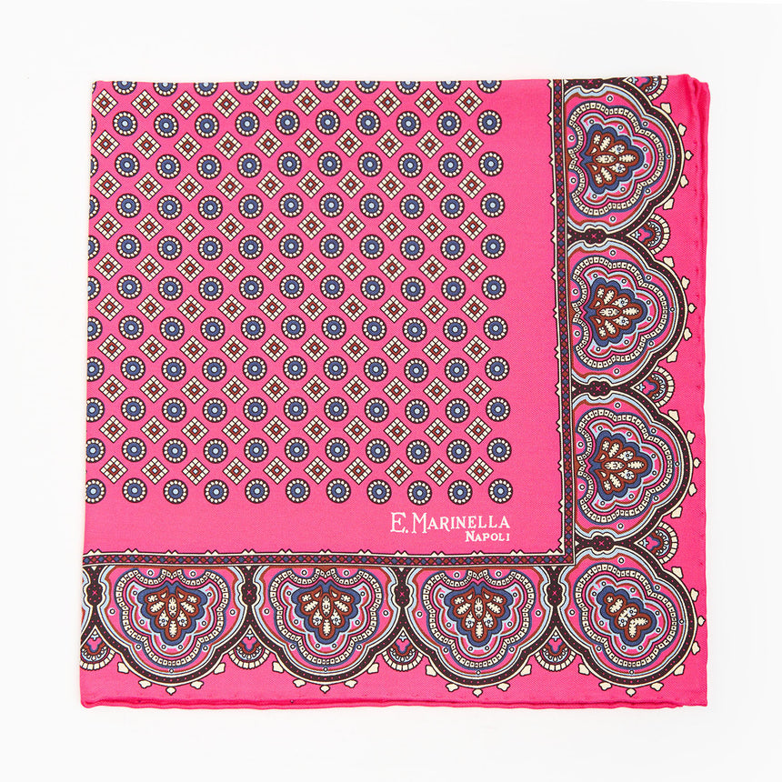 PINK HAND-PRINTED SILK POCKET SQUARE