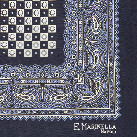 DARK BLUE HAND-PRINTED SILK POCKET SQUARE