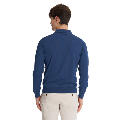 BLUE LONG SLEEVE KNITTED POLO