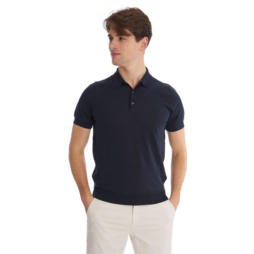 DARK BLUE SHORT SLEEVE KNITTED POLO