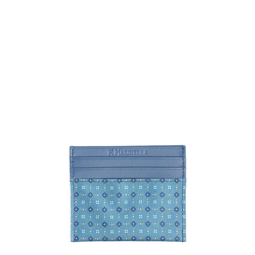 POWDER BLUE LEATHER AND SILK CREDIT CARD HOLDER