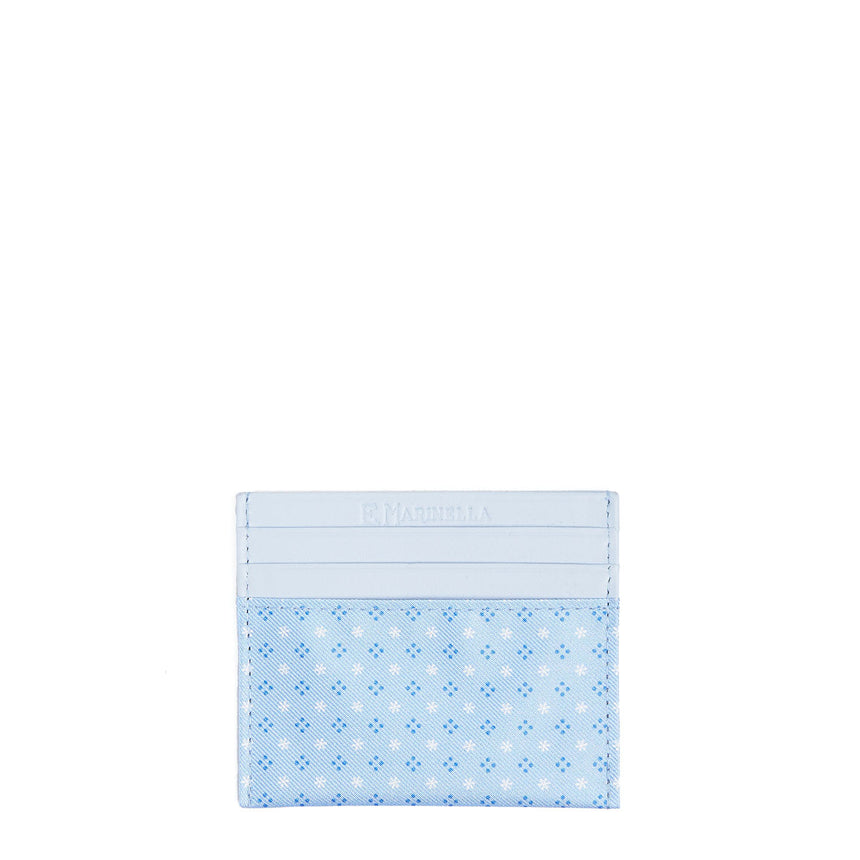 LIGHT BLUE LEATHER AND SILK CREDIT CARD HOLDER