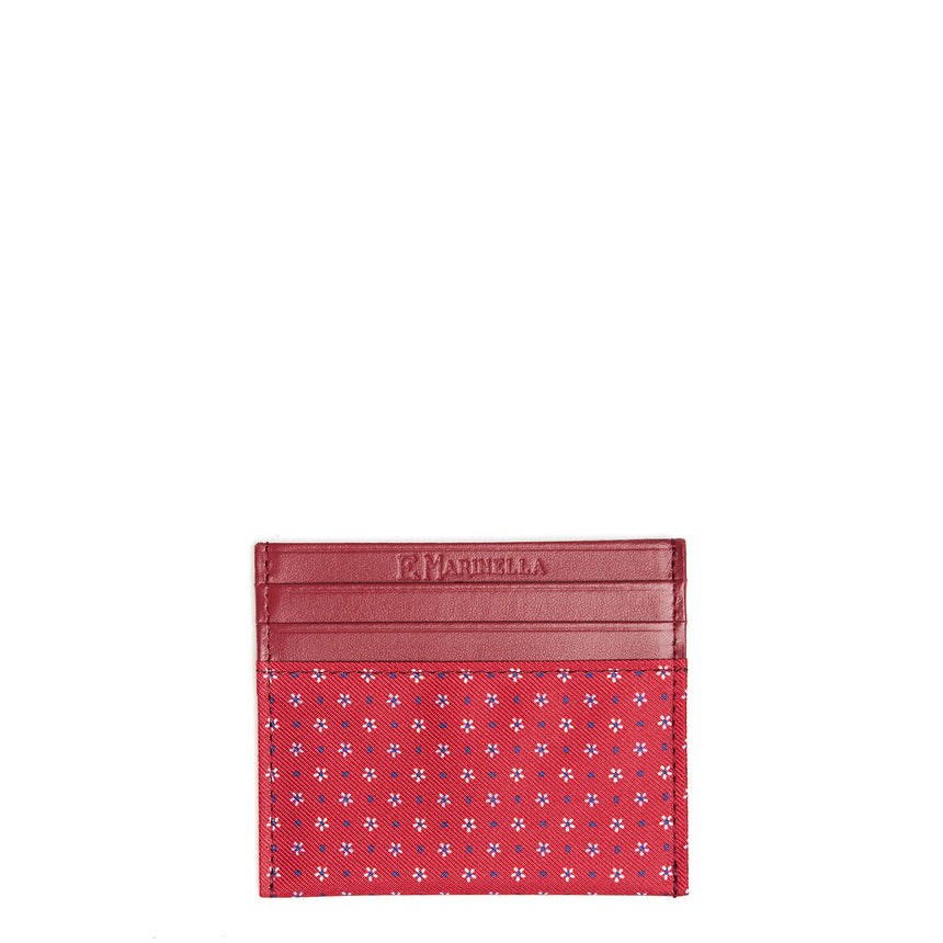 RED LEATHER AND SILK CREDIT CARD HOLDER