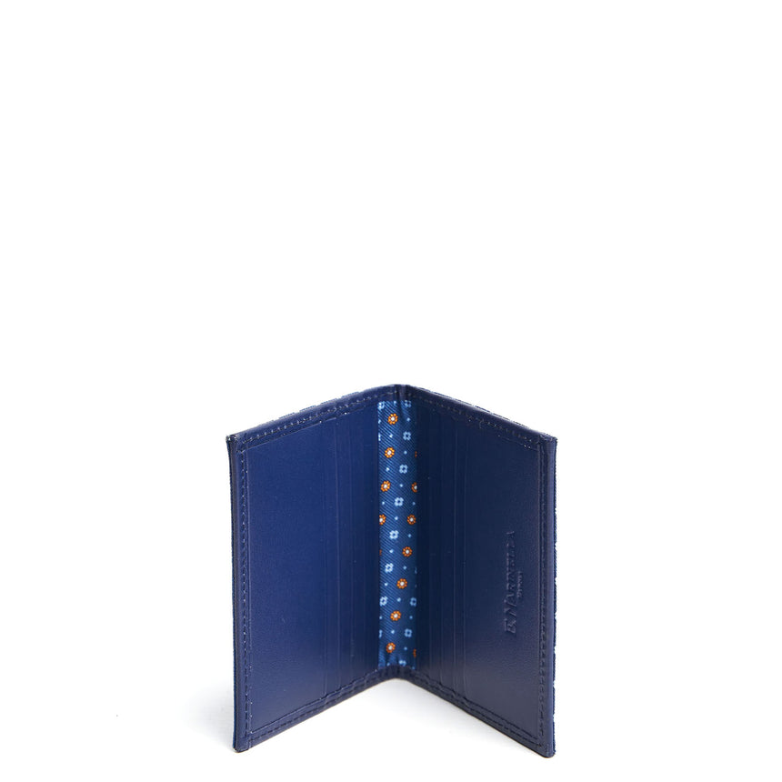 BLUE LEATHER FOLDING CARD HOLDER