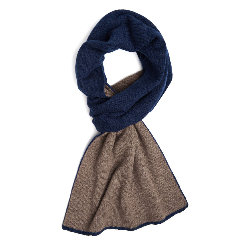 DARK BLUE AND BROWN TWO-TONE CASHMERE NECK WARMER