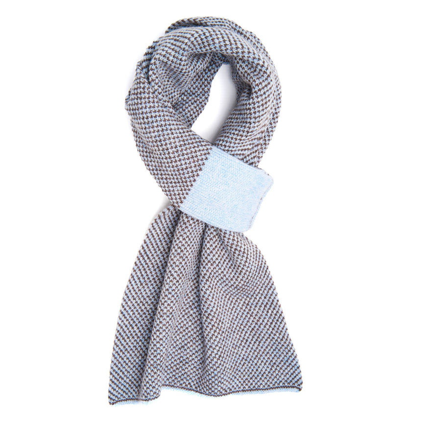 LIGHT BLUE AND DARK BROWN CASHMERE NECK WARMER