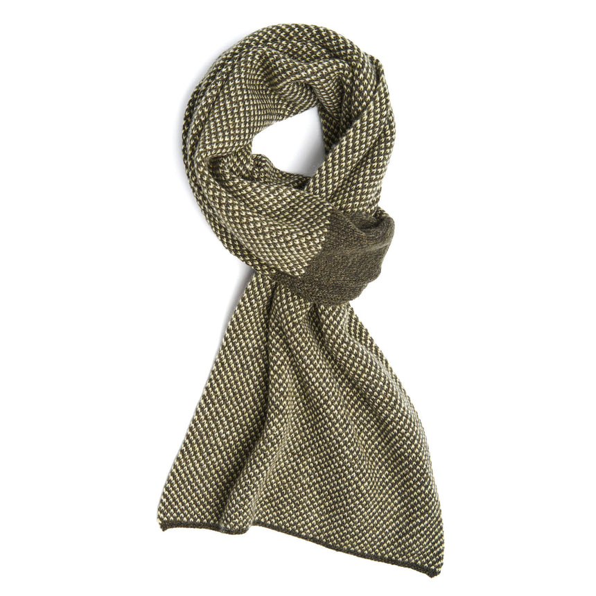 DARK GREEN AND BEIGE CASHMERE NECK WARMER