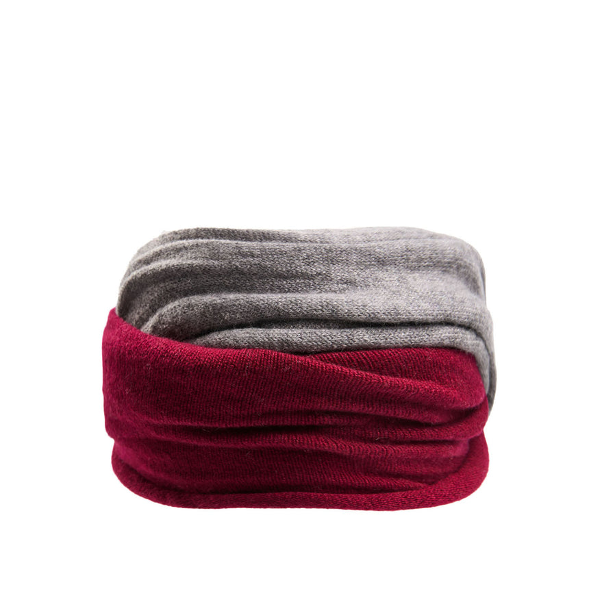 BURGUNDY AND DARK GREY DOUBLE-KNIT WARMER