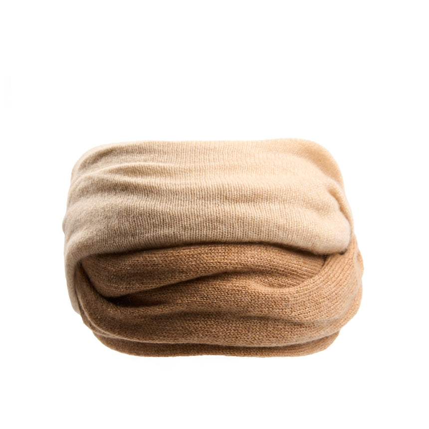 CAMEL AND LIGHT GREY DOUBLE-KNIT WARMER