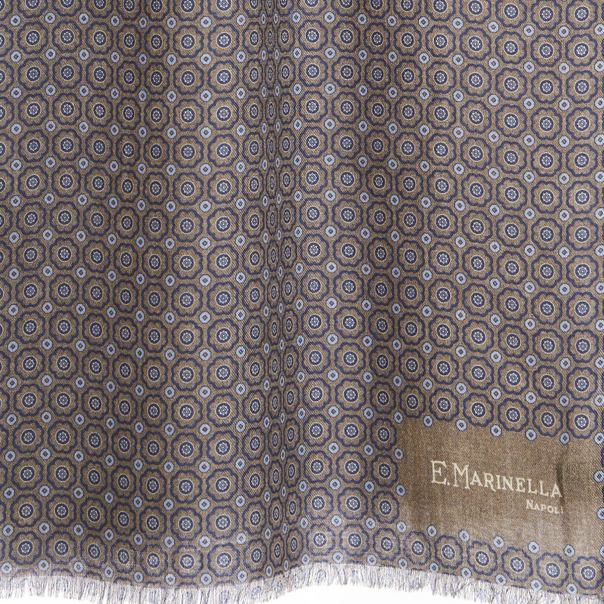 DARK BROWN DOUBLE PATTERNED WOOL AND SILK SCARF