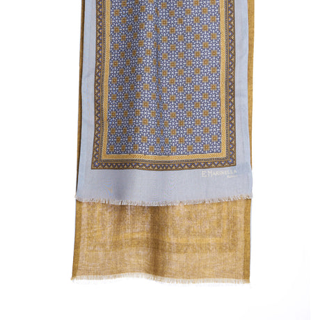 POWDER BLUE DOUBLE PATTERNED WOOL AND SILK SCARF