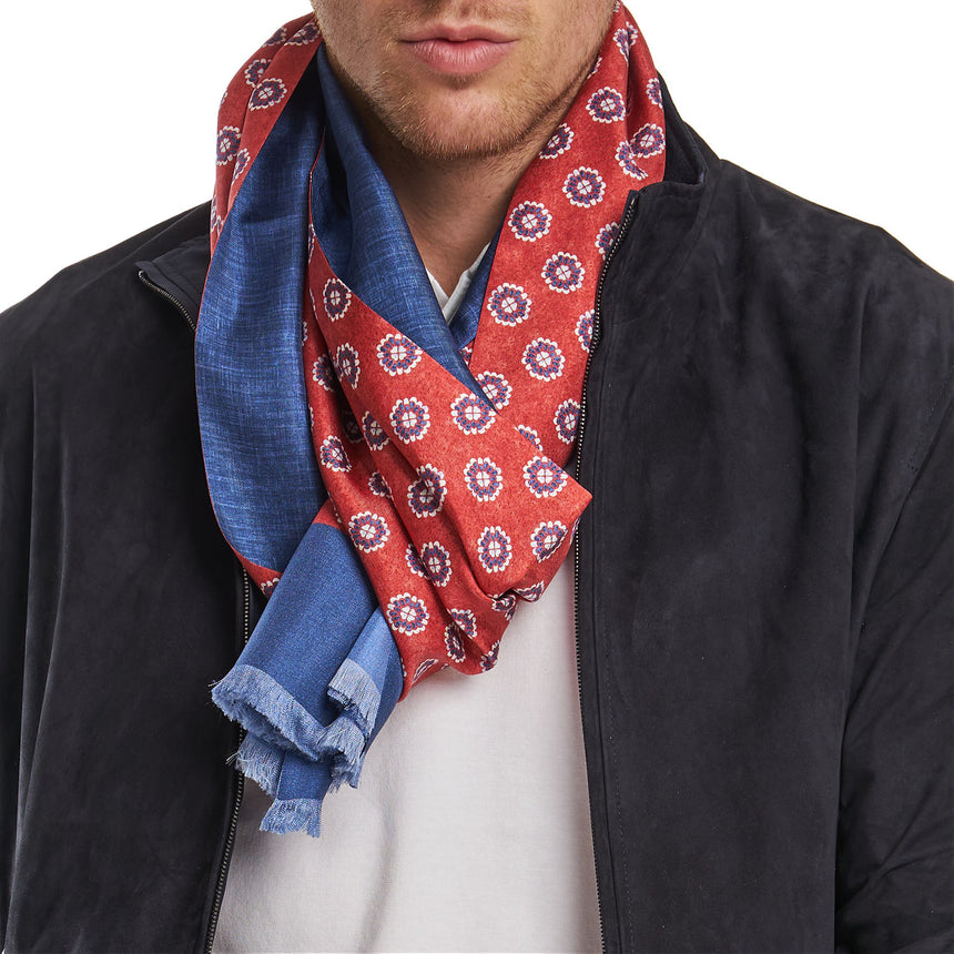 RED AND BLUE DOUBLE SILK SCARF