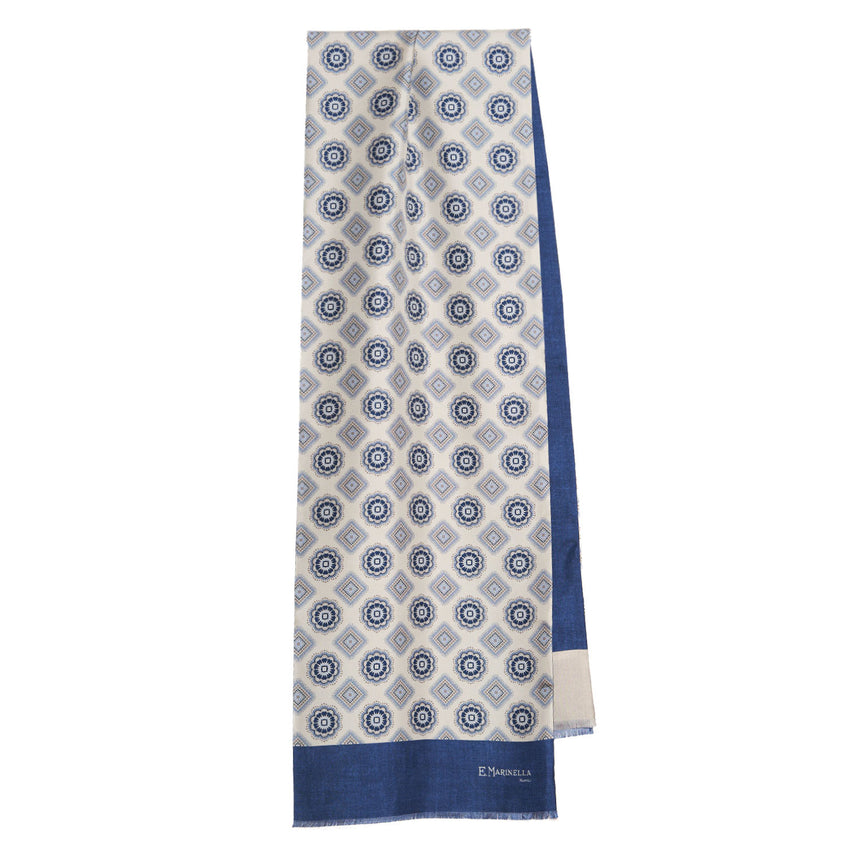 BEIGE AND BLUE DOUBLE SILK SCARF