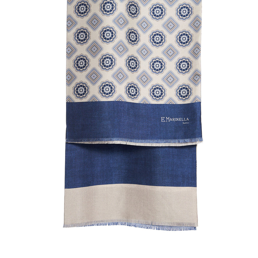 BEIGE AND BLUE DOUBLE SILK SCARF