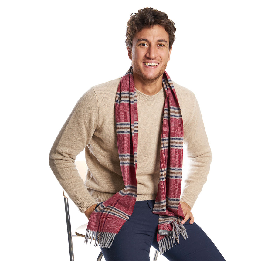 BURGUNDY WOOL PLAID SCARF