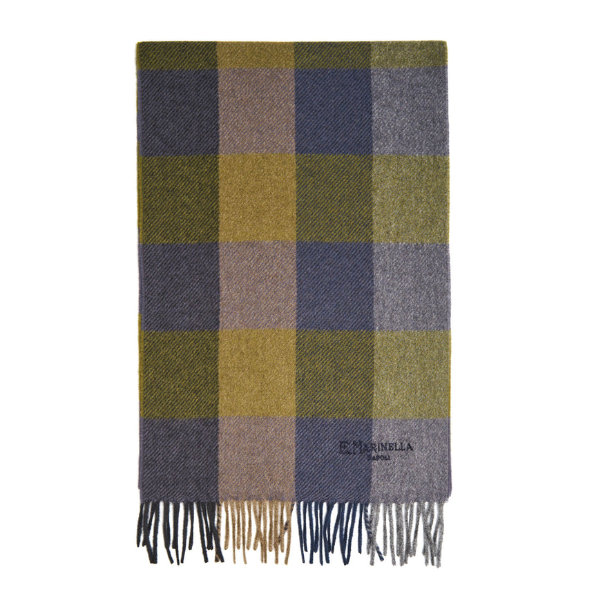 BLUE AND DARK GREEN CASHMERE PLAID SCARF