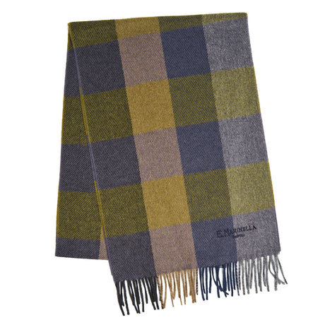 BLUE AND DARK GREEN CASHMERE PLAID SCARF