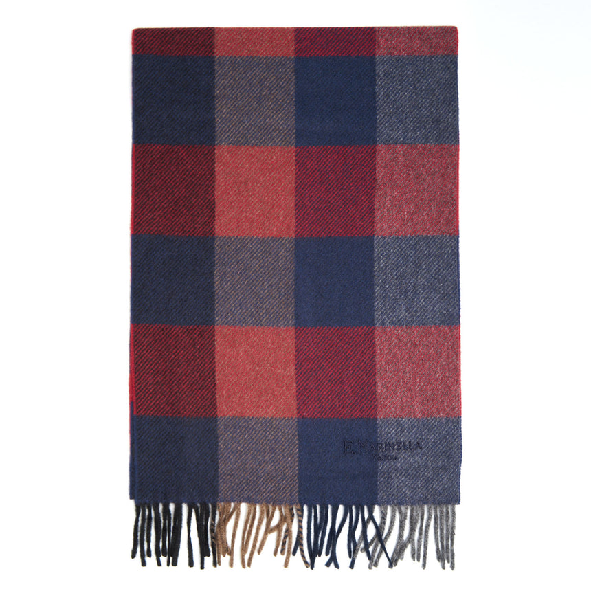 BLUE AND BURGUNDY CASHMERE PLAID SCARF