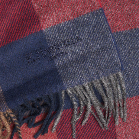 BLUE AND BURGUNDY CASHMERE PLAID SCARF