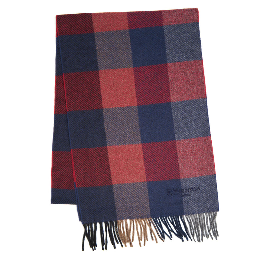 BLUE AND BURGUNDY CASHMERE PLAID SCARF