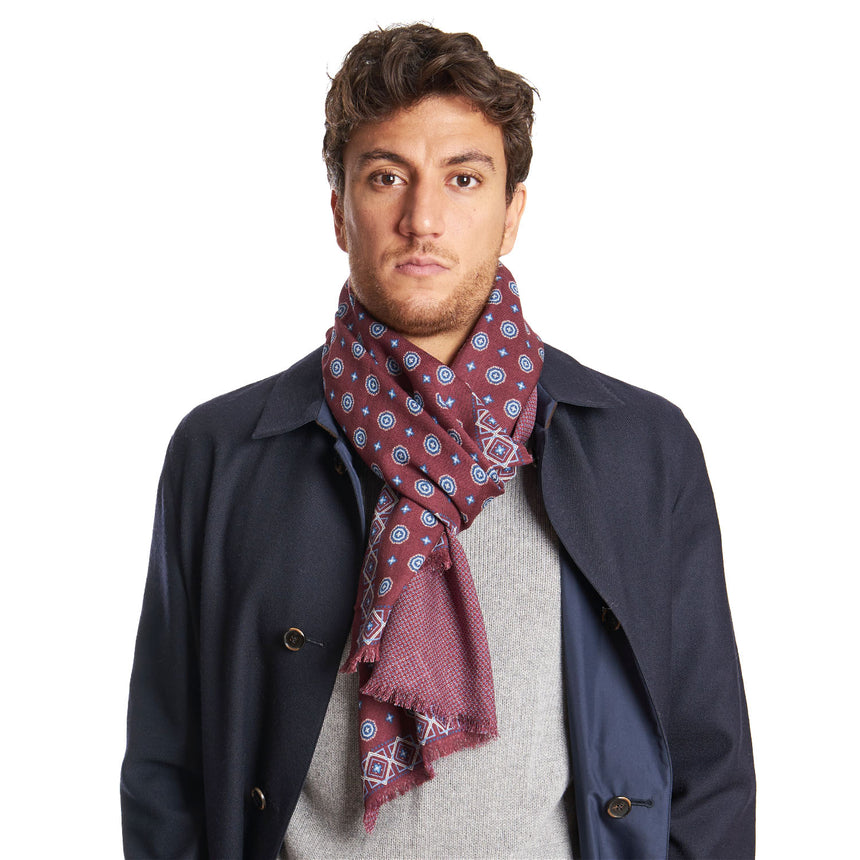 BURGUNDY DOUBLE PATTERNED SCARF