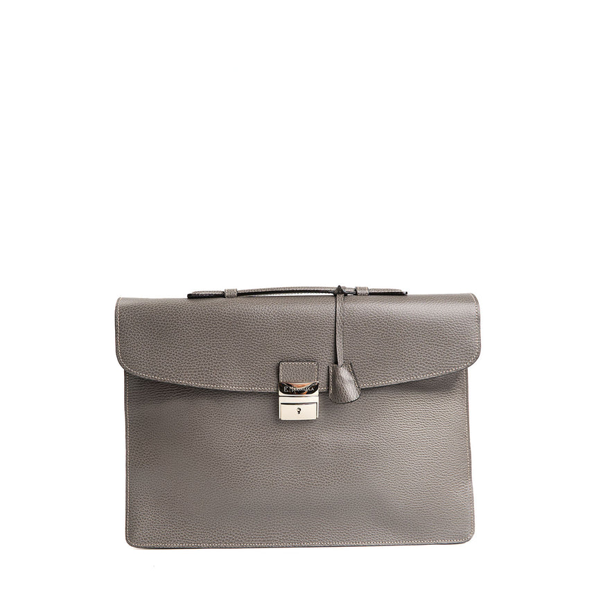 LIGHT GREY HAMMERED LEATHER BRIEFCASE