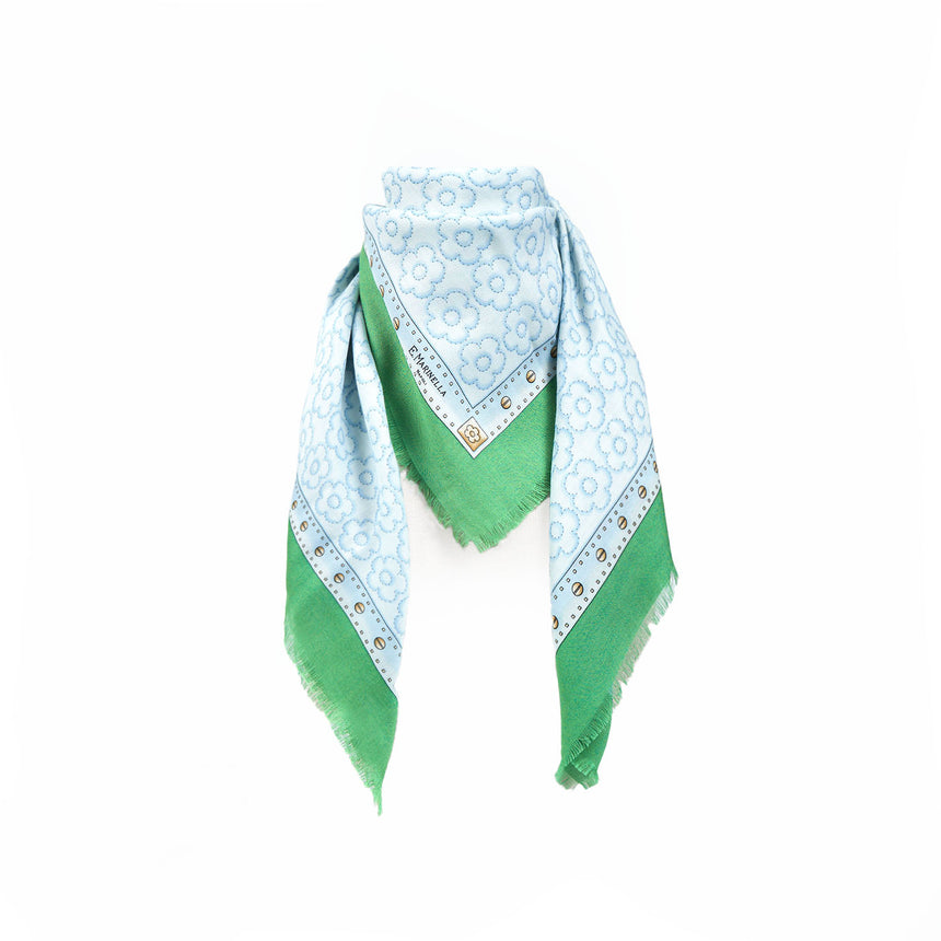 GREEN STOLE 115 IN WOOL, SILK AND CASHMERE