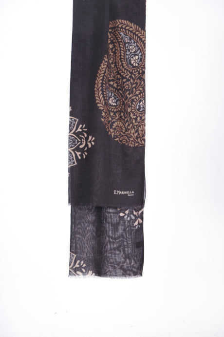 DARK BROWN WOOL, SILK AND CASHMERE STOLE